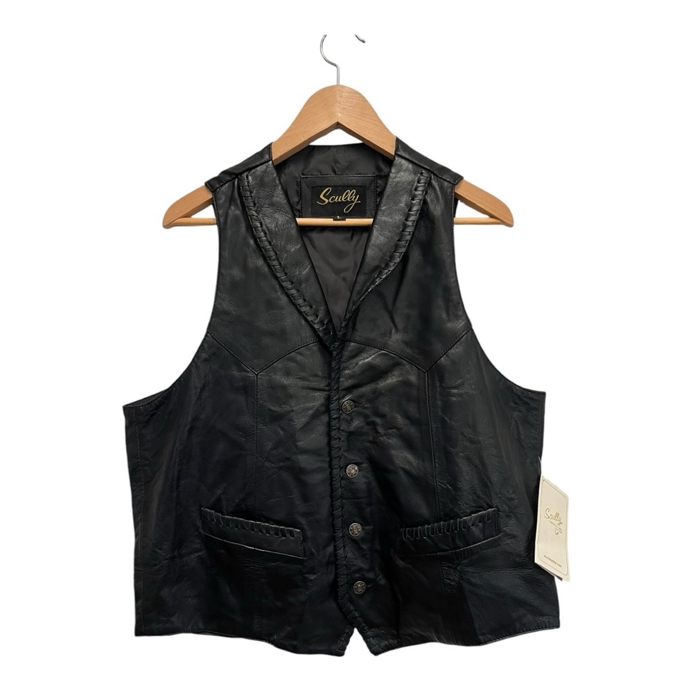Scully Men's Black Leather Western Whipstitch Whip Stitch Lapel Vest Size L NWT